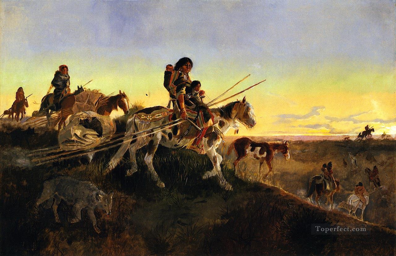 Buscando nuevos cotos de caza 1891 Charles Marion Russell Indios Americanos Pintura al óleo